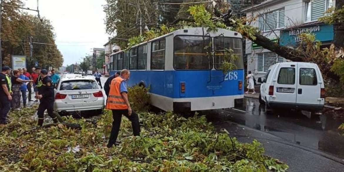 У Вінниці злива повалила дерево на тролейбус з пасажирами