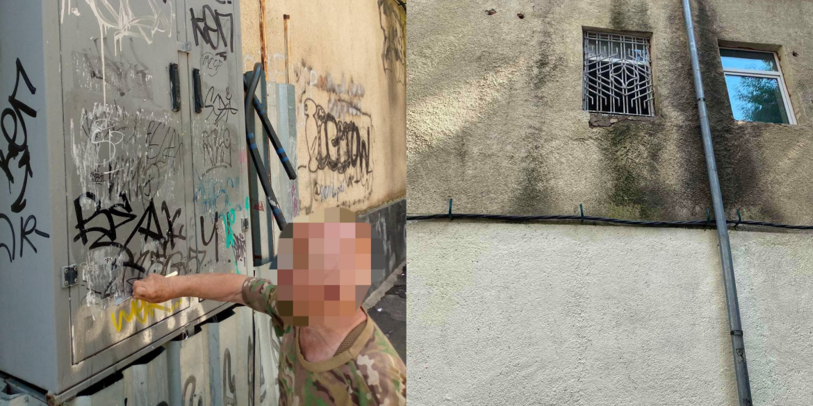 На фасаді Вінницького універмагу зафарбували графіті та прибрали територію