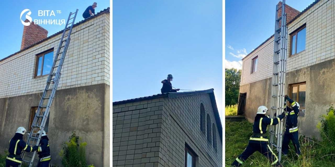 Негода на Вінниччині зірвала дах будинку, а власник оселі опинився у пастці на висоті