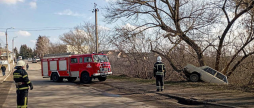 У Теплику водій авто загнав свій ВАЗ у крону дерева, яке росте над прірвою