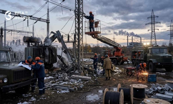 Пошкоджена високовольтна підстанція після атаки безпілотників на енергетичну інфраструктуру