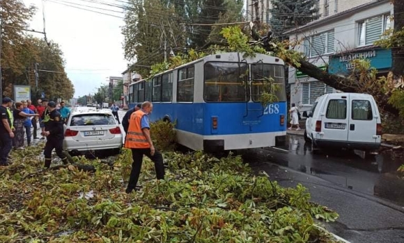 У Вінниці злива повалила дерево на тролейбус з пасажирами
