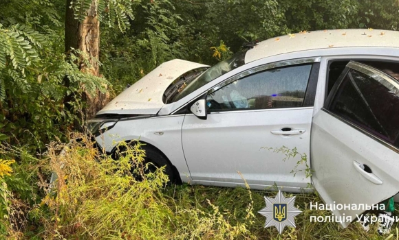 У Хмільницькому районі автомобіль Hyundai з’їхав у кювет та зіткнувся з деревом