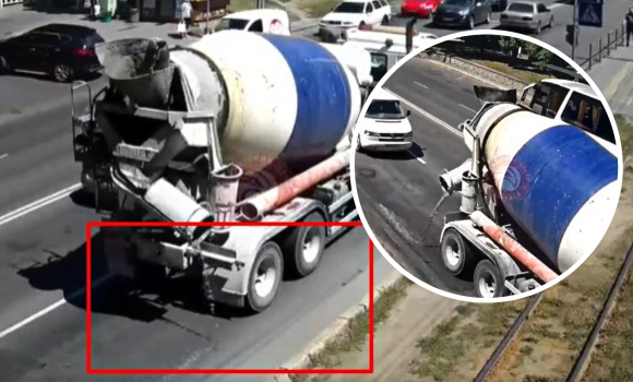 У Вінниці склали протокол на водія, який забруднив дорогу бетоном