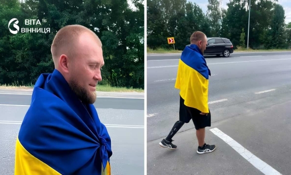 Вінницький ветеран на протезі здолав вже 50 кілометрів пішого маршруту Вінниця — Хмельницький