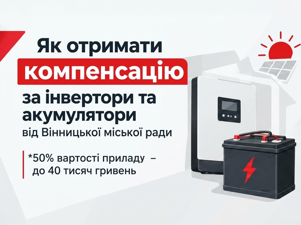 Компенсація 50% на акумулятори й інвертори: хто у Вінниці може отримати гроші