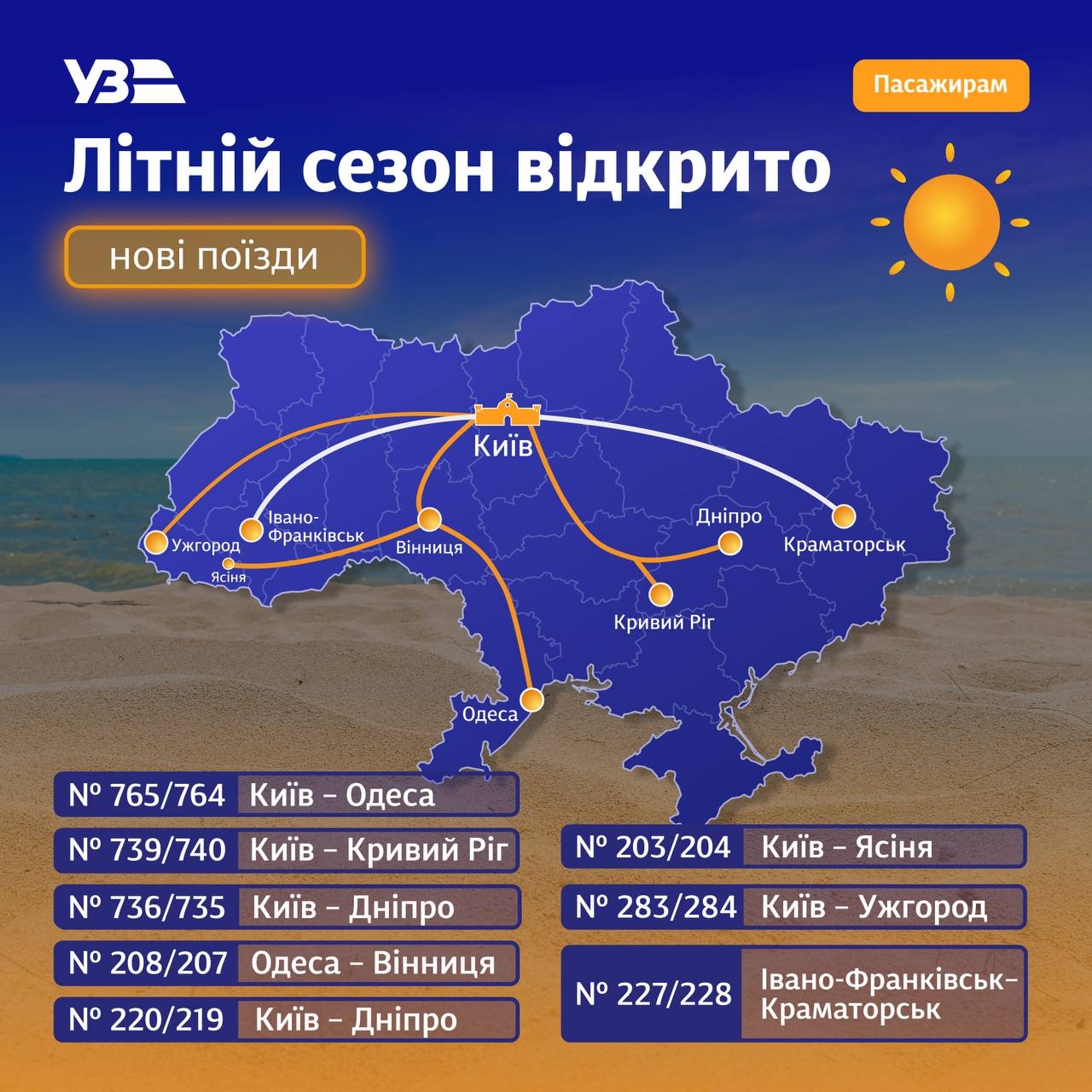 Укрзалізниця призначила низку поїздів на літній сезон: чотири з них рухатимуться через Вінницю