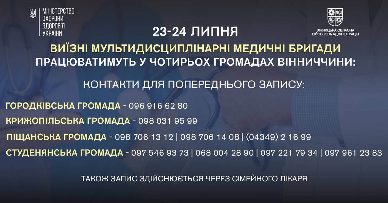 30 медиків обстежать мешканців чотирьох громад Вінниччини безкоштовно