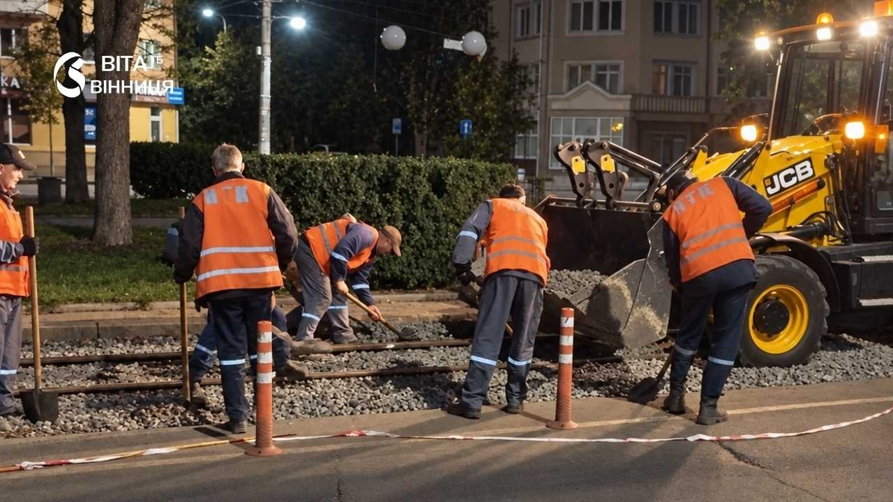 225 метрів трамвайної колії за дев'ять ночей: як у Вінниці оновлюють шляхи біля лікарні Пирогова