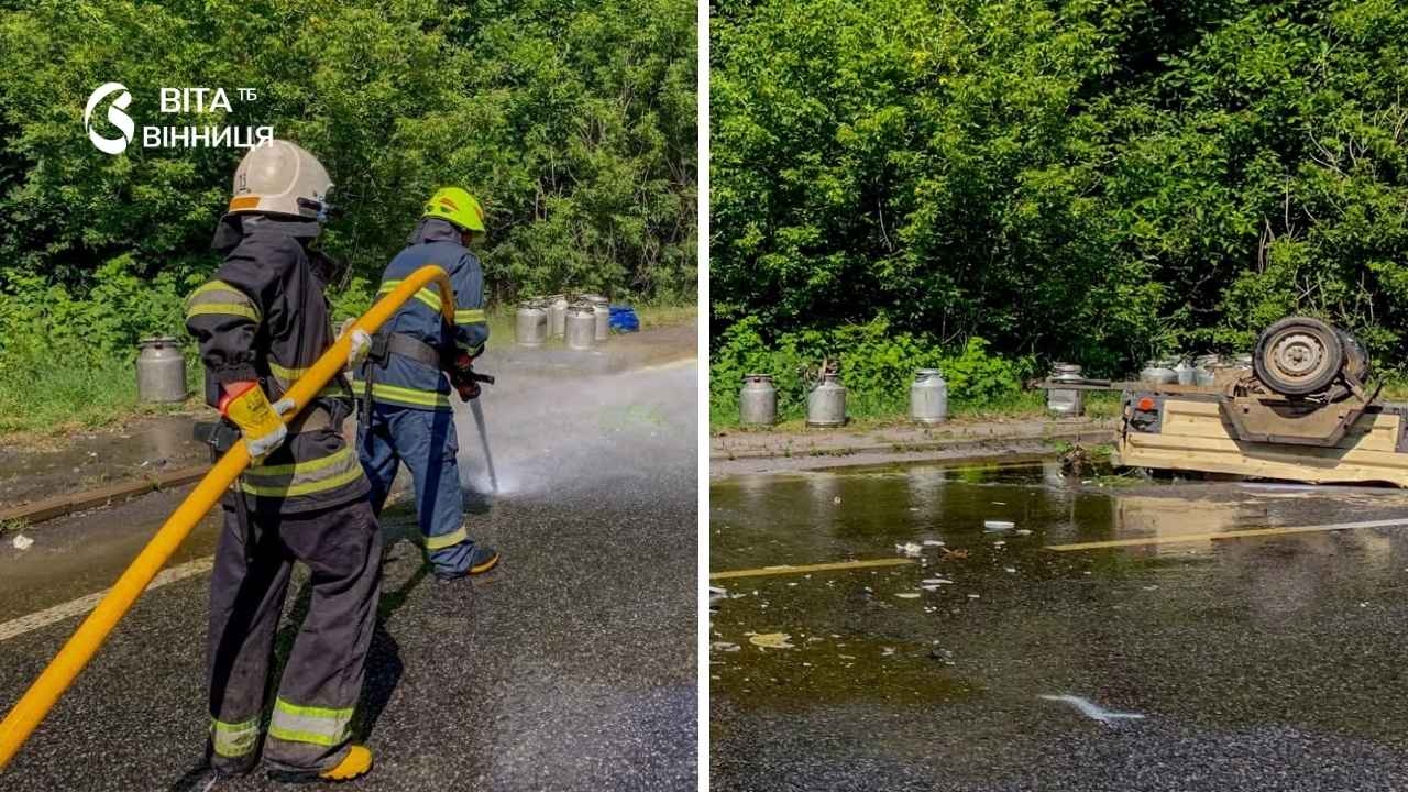 Медом залило дорогу на Вінниччині: солодкий вантаж перекинувся внаслідок ДТП, водій у лікарні