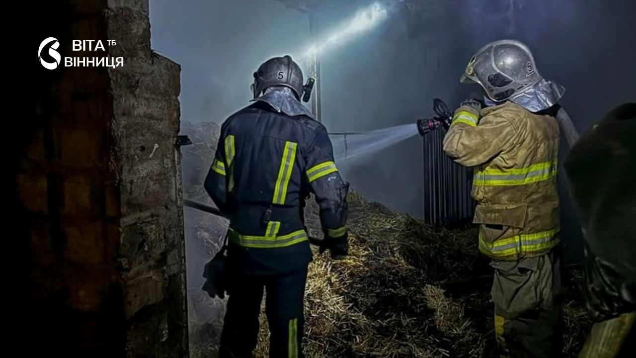 Рятувальники гасять пожежу на території приватної ферми у селі на Вінниччині