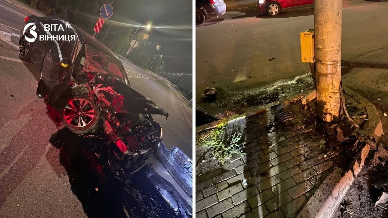 У Вінниці вночі авто знесло опору освітлення: водій виявився напідпитку Категорія