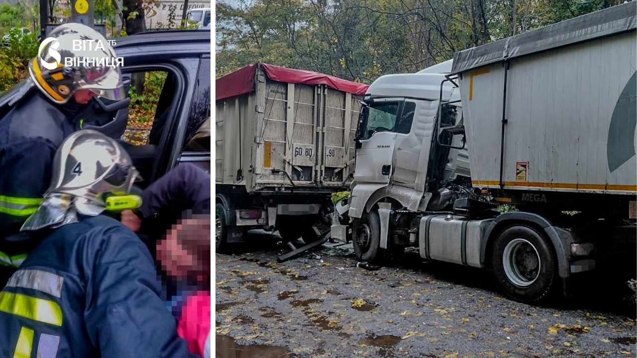 Водія затисло в кабіні вантажівки, ще один травмувався у Вінниці: ДТП на мокрих дорогах
