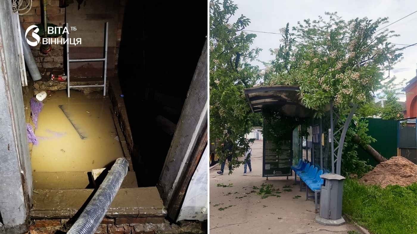 Дерево на зупинці та затоплені двори: стихія випробувала Вінниччину на міцність