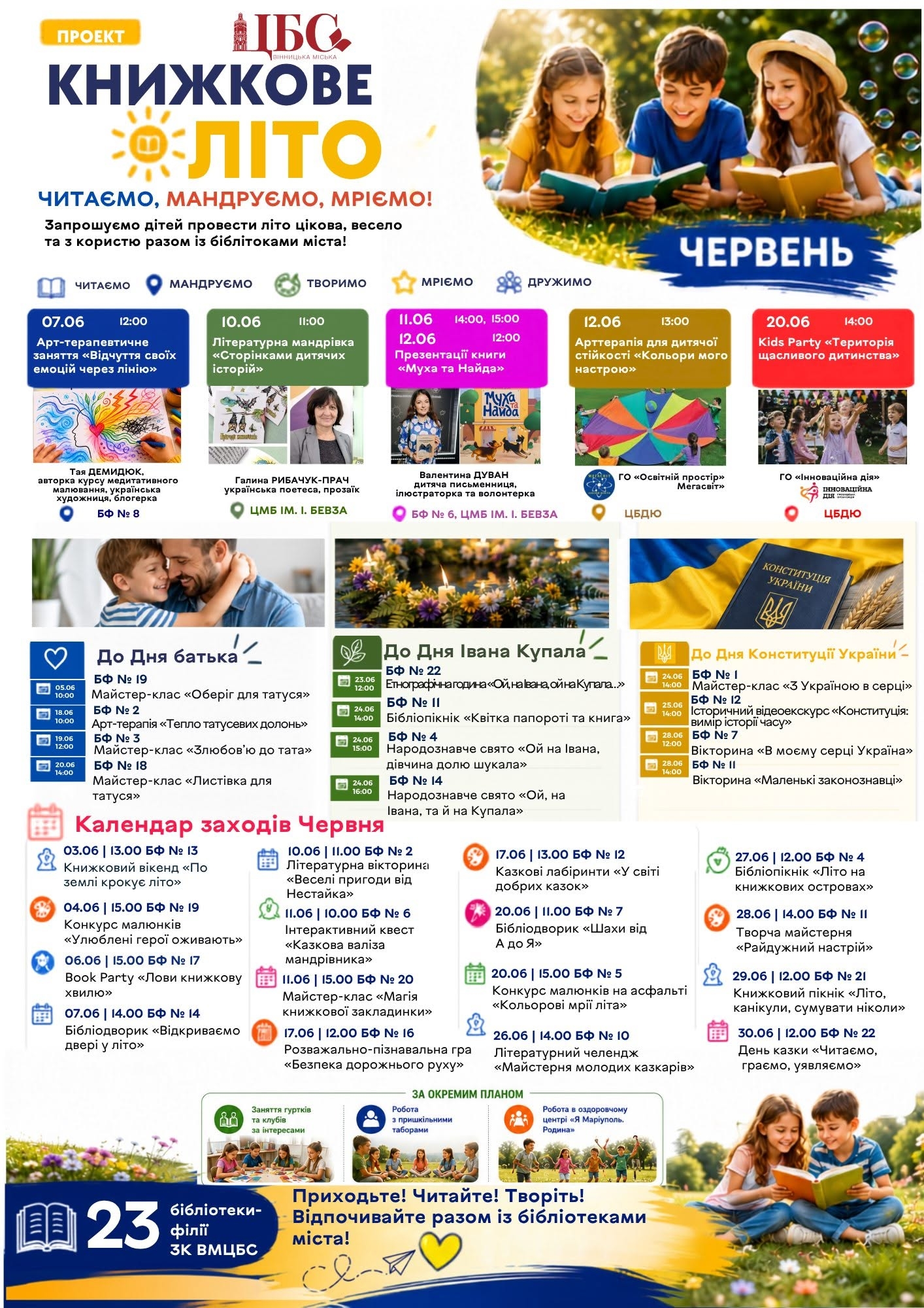 Книжкове літо у Вінниці бібліотеки підготували квести, майстер-класи та зустрічі з письменниками