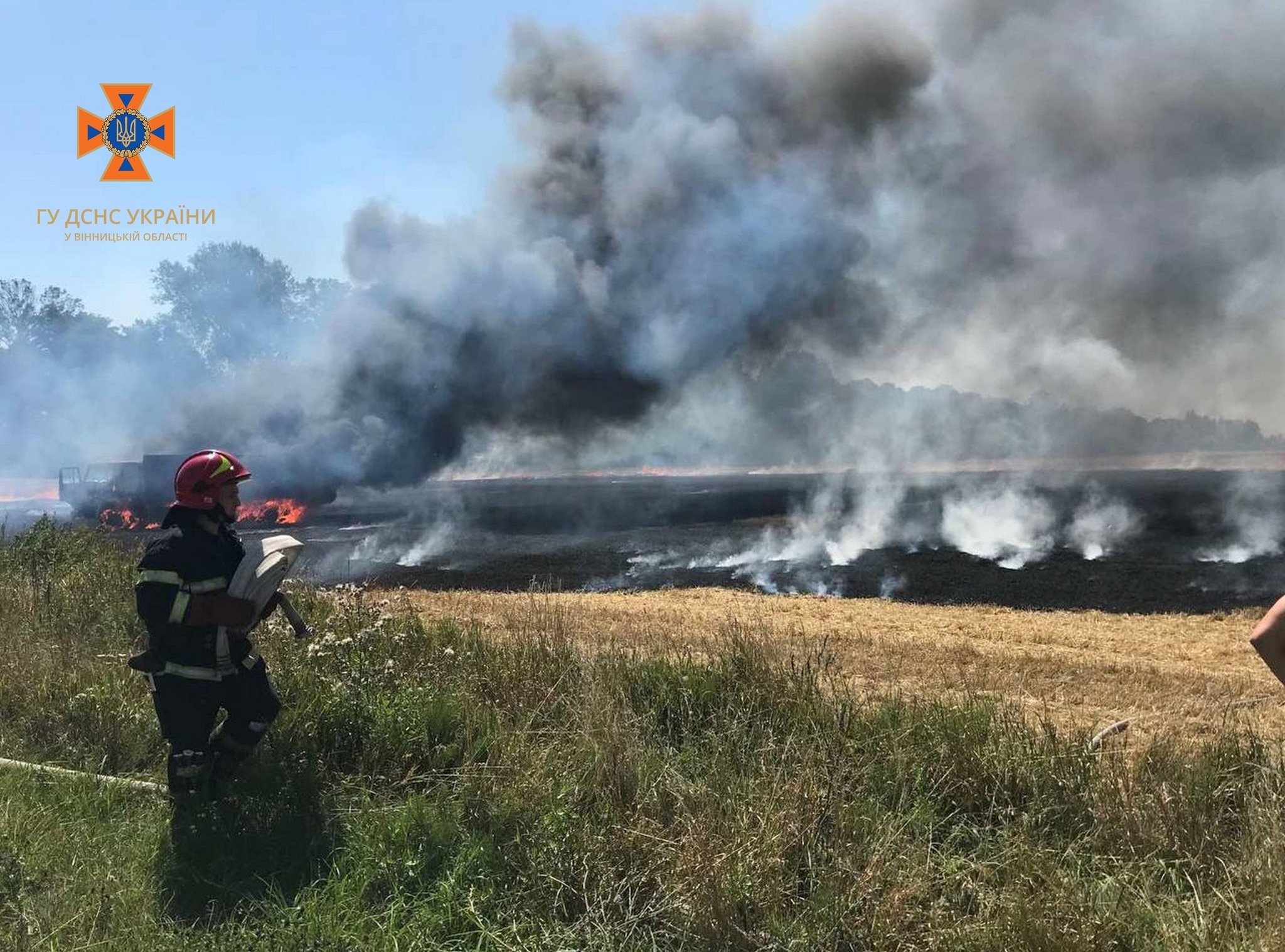 У Стрижавській громаді посеред поля загорілась вантажівка з пшеницею
