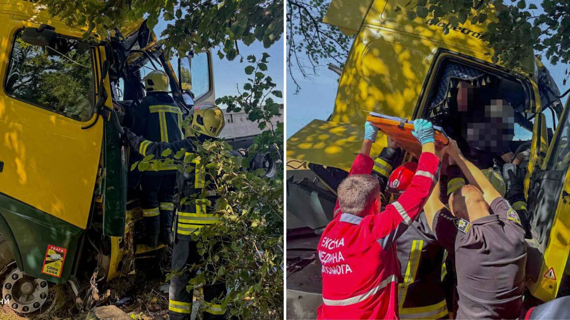 Під Вінницею вантажівка протаранила дерево, водія затиснуло в кабіні