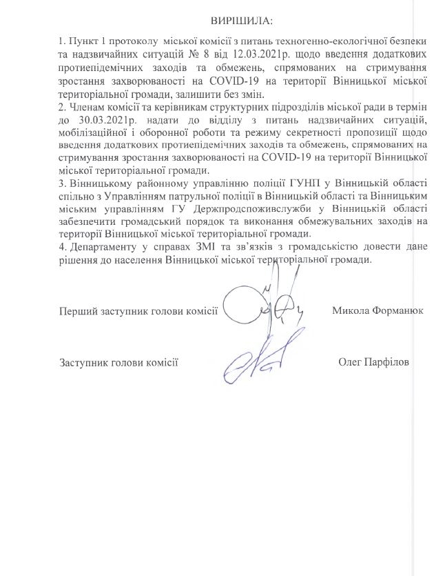 У Вінниці продовжують діяти додаткові карантинні обмеження «червоного» рівня, введені з 13 березня