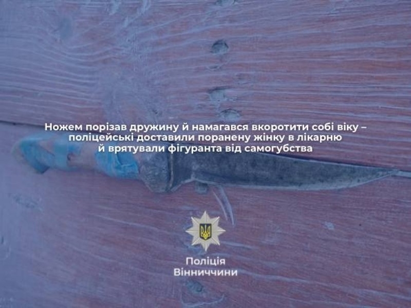 У Погребищі чоловік поранив дружину ножем та намагався накласти на себе руки