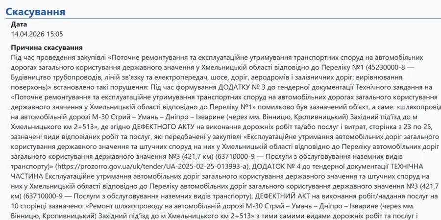 Через «вінницьку» трасу М-30 зірвався тендер на 120 мільйонів: що пішло не так